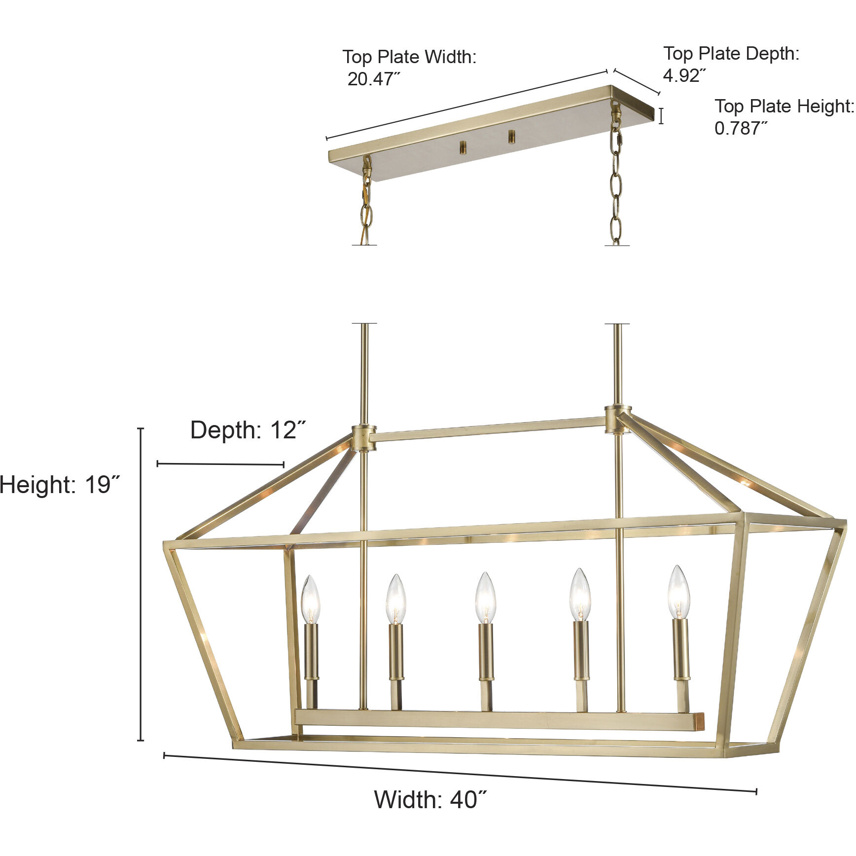 Corona 5 Light 40 inch Vintage Gold Linear Chandelier Ceiling Light